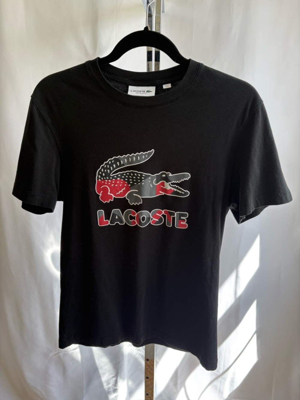 Lacoste Black Tee with Red & White Croc Graphic